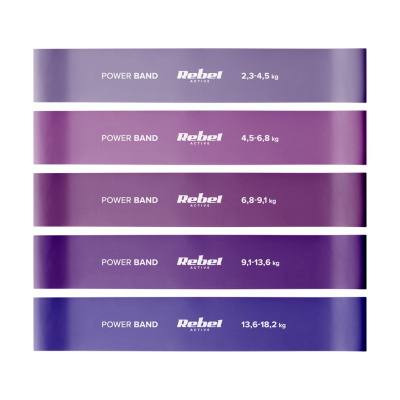 Sada odporových gúm Mini Band L | 5 ks | 2,3–18,2 kg | fialová