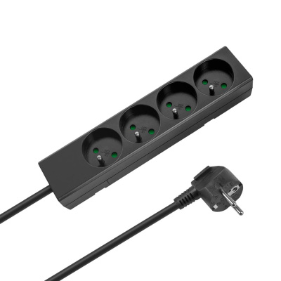 Predlžovací kábel 4 zásuvky, 2m, čierny (3x1,5 mm2) REBEL