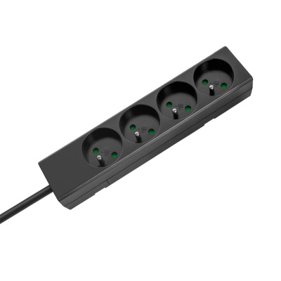 Predlžovací kábel 4 zásuvky, 2m, čierny (3x1,5 mm2) REBEL