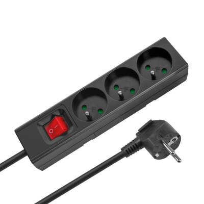 Predlžovací kábel s vypínačom 3 zásuvky, 2m, čierny (3x1,5 mm2)
