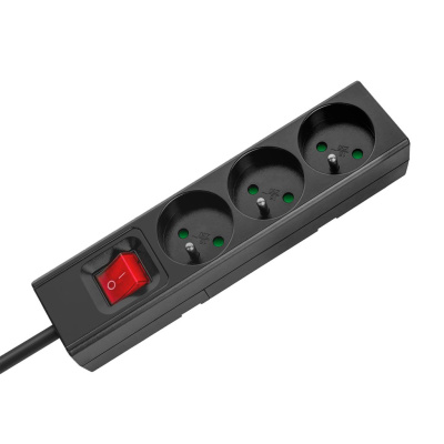 Predlžovací kábel s vypínačom 3 zásuvky, 2m, čierny (3x1,5 mm2)