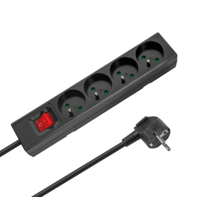 Predlžovací kábel s vypínačom 4 zásuvky, 2m, čierny (3x1,5 mm2)