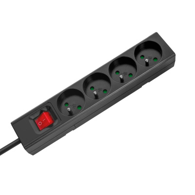 Predlžovací kábel s vypínačom 4 zásuvky, 2m, čierny (3x1,5 mm2)