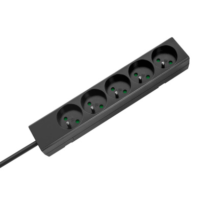 Predlžovací kábel 5 zásuviek, 2m, čierny (3x1,5 mm2) REBEL