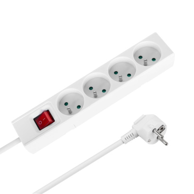 Predlžovací kábel s vypínačom 4 zásuvky, 2m, biely (3x1,5 mm2)