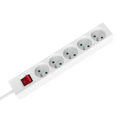 Predlžovací kábel s vypínačom 5 zásuviek, 2m, biely (3x1,5 mm2)