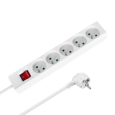 Predlžovací kábel s vypínačom 5 zásuviek, 3m, biely (3x1,5 mm2)