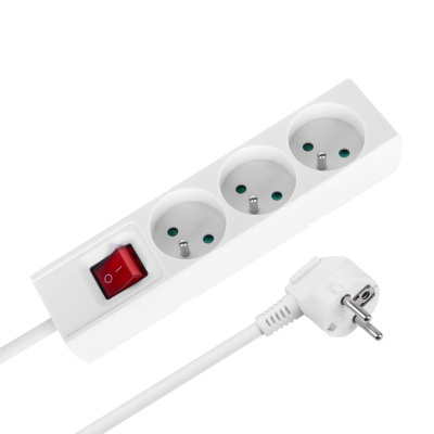 Predlžovací kábel s vypínačom 3 zásuvky, 2m, biely (3x1,5 mm2)
