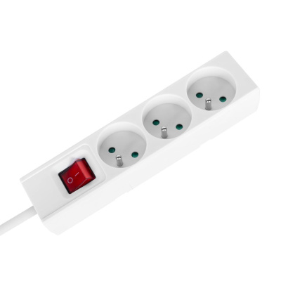 Predlžovací kábel s vypínačom 3 zásuvky, 2m, biely (3x1,5 mm2)