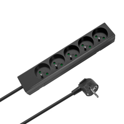 Predlžovací kábel 5 zásuviek, 5m, čierny (3x1,5 mm2) REBEL