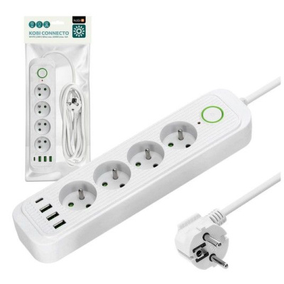 Predlžovací kábel 4x230V s 3xUSB A a 1xUSB C biely 3m