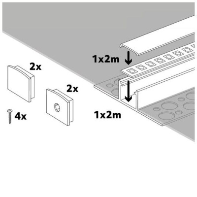 Hliníkový LED profil 2m KG02  pod omietku biely + kryt